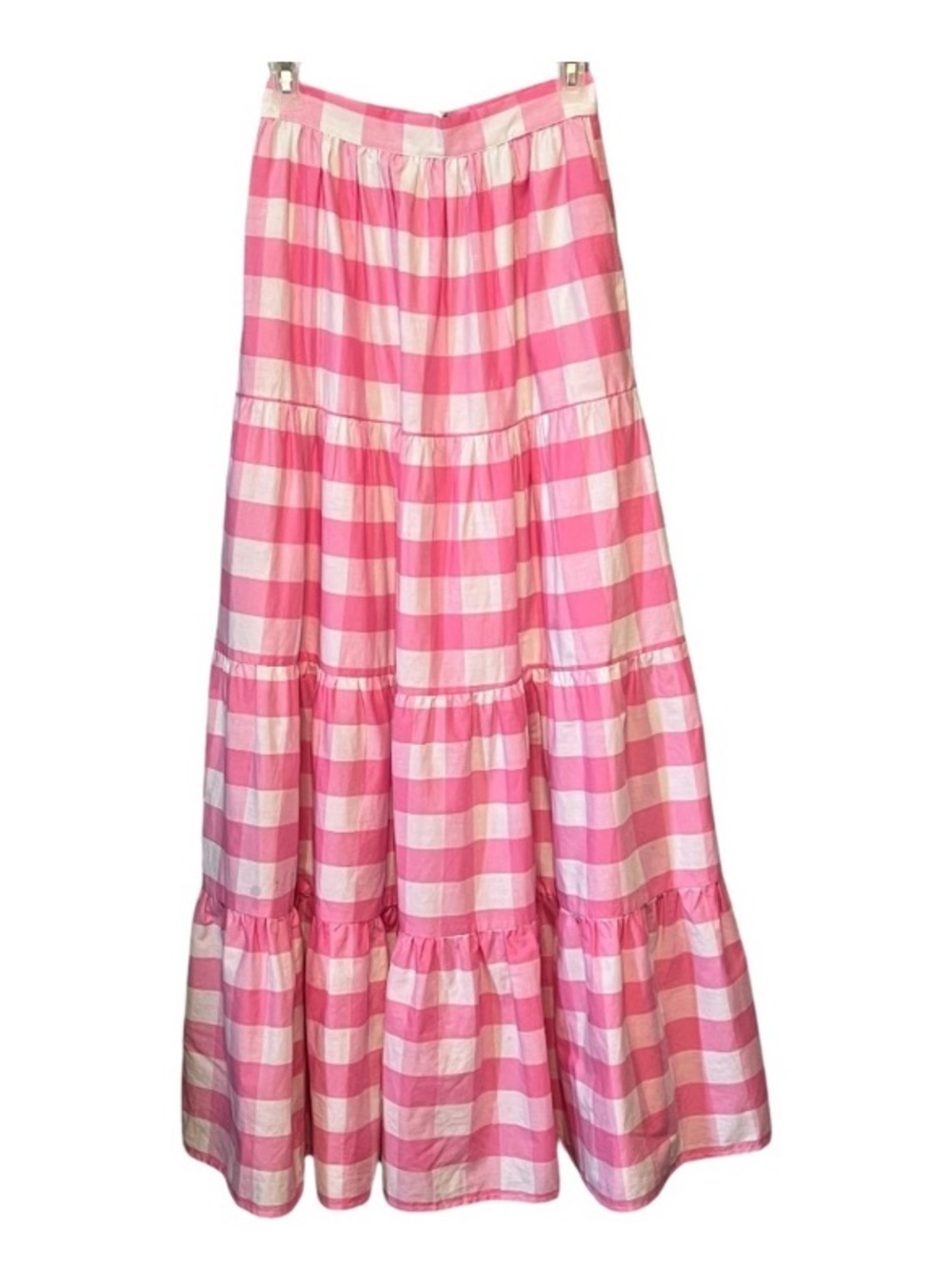 AURA pink/white gingham tiered boho beach style maxi skirt. Size XS